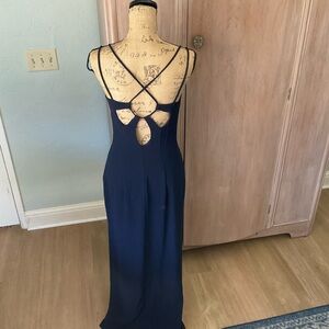 Vintage Y2K Rare Rampage navy blue Maxi Slip Prom Dress tie cut out back Size 9